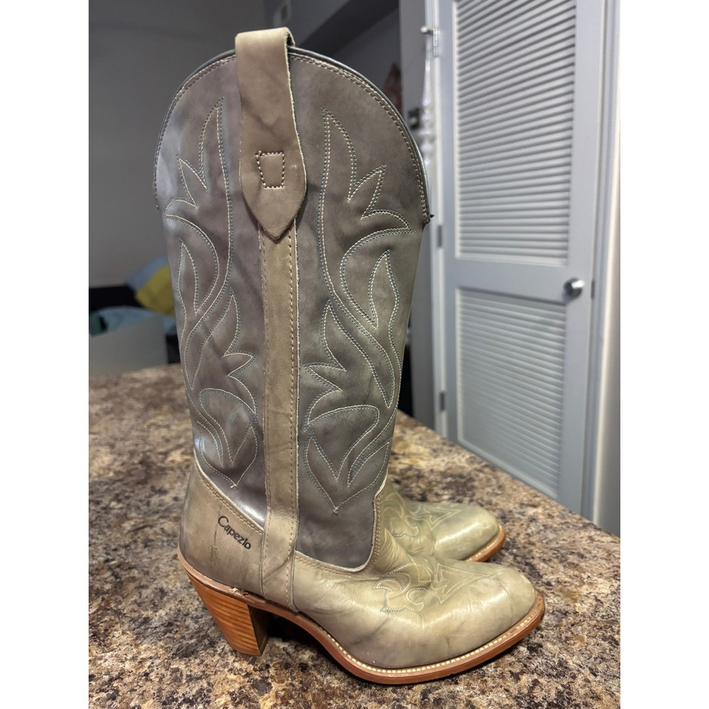 Capezio Vintage Grey Leather Western Cowboy Boots Womens 6.5M Made in USA 9727L